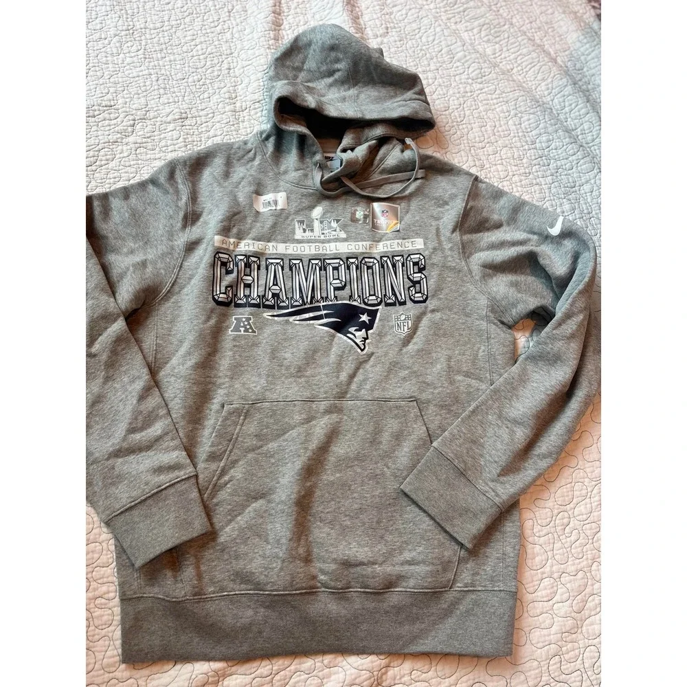 Nike New England Patriots Super Bowl LIII AFC Champions Gray Hoodie Mens Small